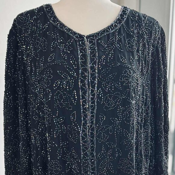 Milano Black & Iridescent Botanical Hand-Beaded Evening Jacket – US 2X - Picture 5 of 15